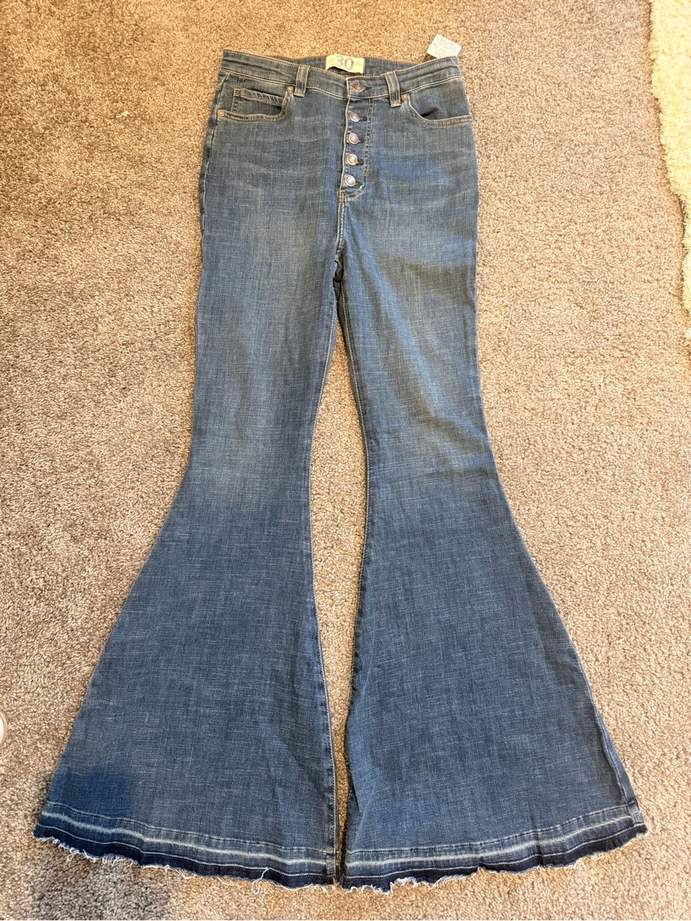 Free People Indigo High-Rise Button-Front Flare Jeans